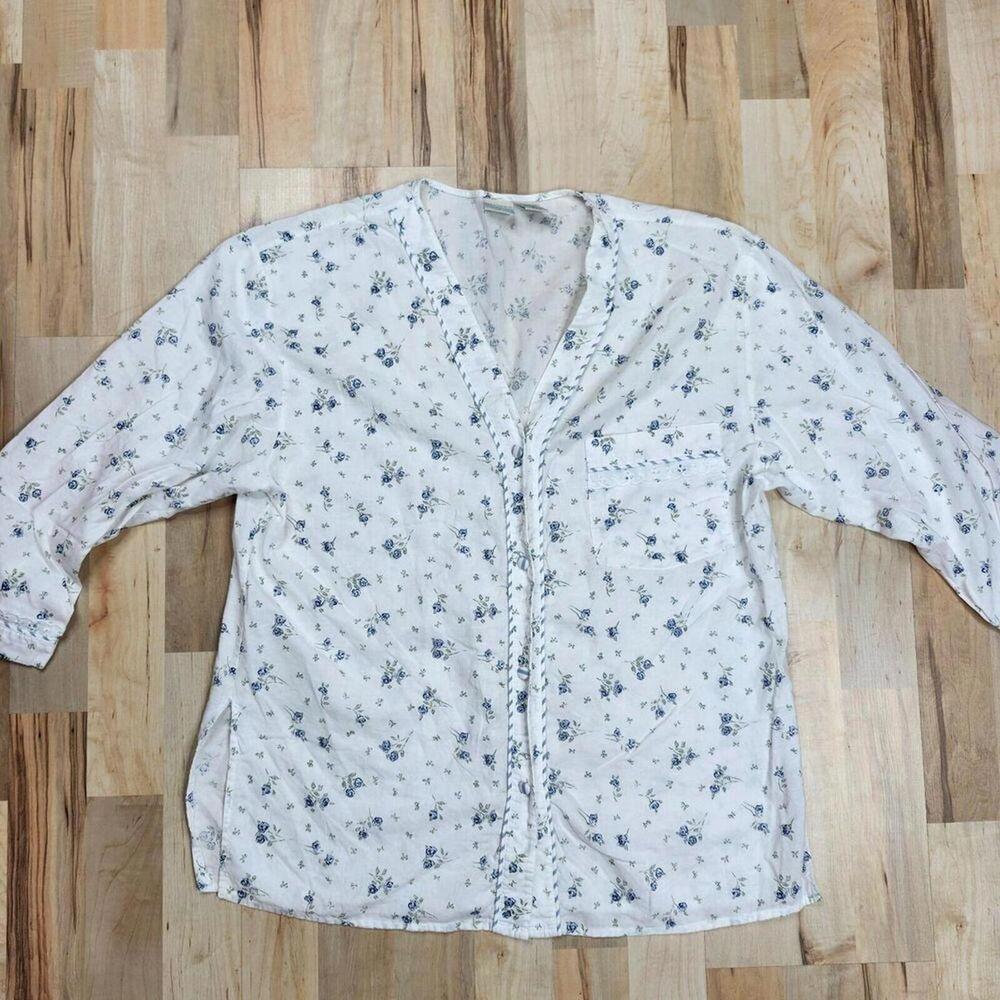 Cozy Floral Print Women's Pajama Top Vintage Gilligan O'Malley Small